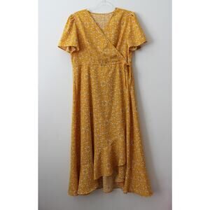 No Brand Womens Floral Dress Yellow Size L Pre-Owned